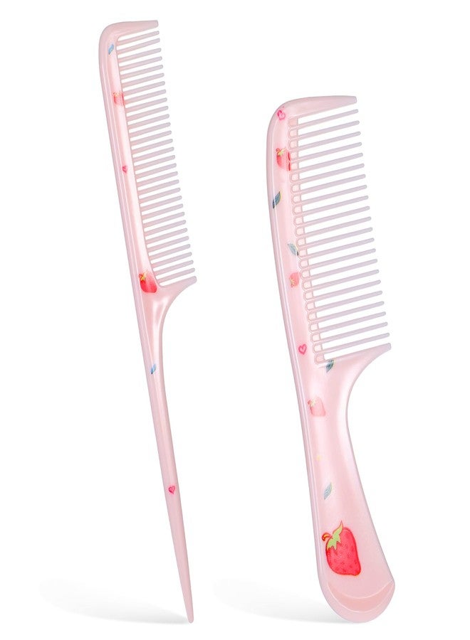 Larrel Toddler Comb,2 Pcs Small Cute Hair Comb, Mini Baby Hair Combs Set Fine Tooth Rat Tail Combs for Women Portable Anti-Static Plastic Tools for Girls Curly Straight Long Hairs Wet Dry (Pink Strawberry) - Image 1